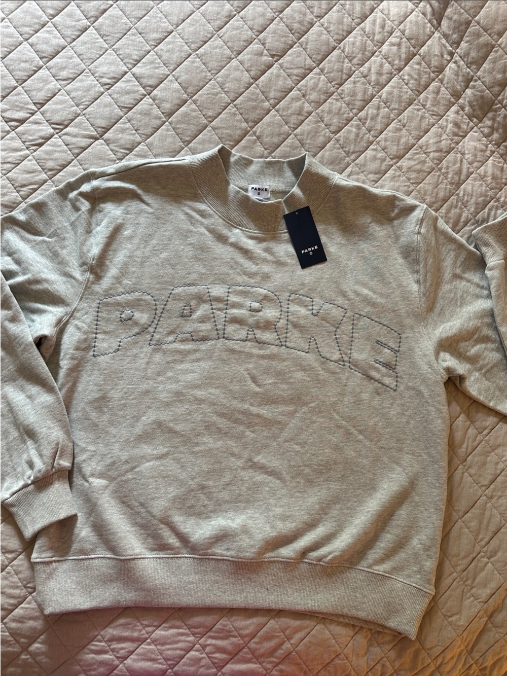 NWT PARKE X TARGET COLLAB Oversized Sweatshirt in Light Gray w-Stiched Logo S/M